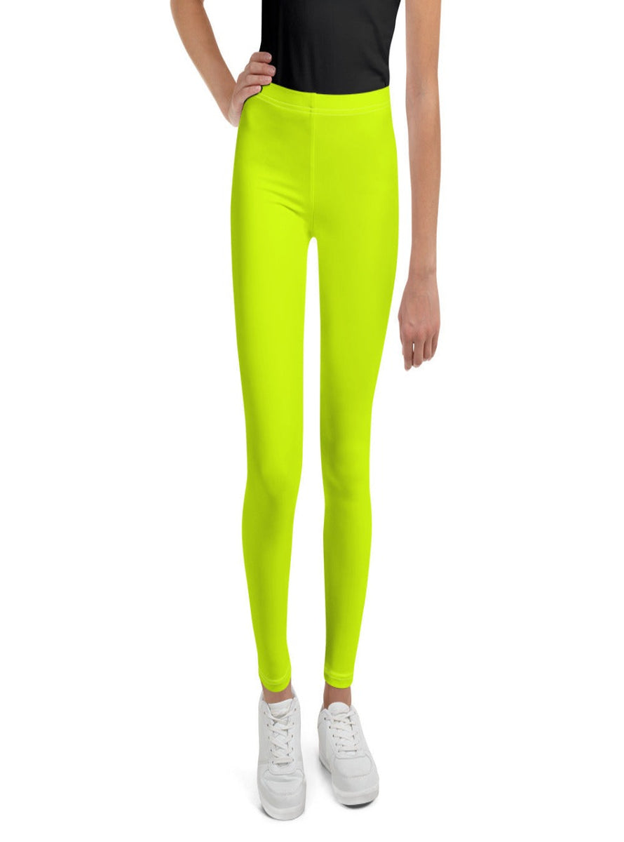 neon yellow girls leggings-Girls Leggings-MYLUXQUEEN