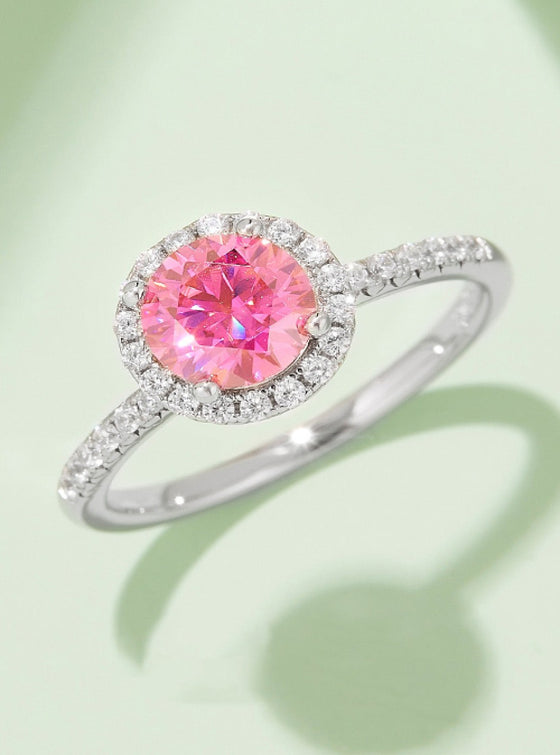 1 Carat Pink Moissanite 925 Sterling Silver Halo Ring, womens jewelry | MYLUXQUEEN