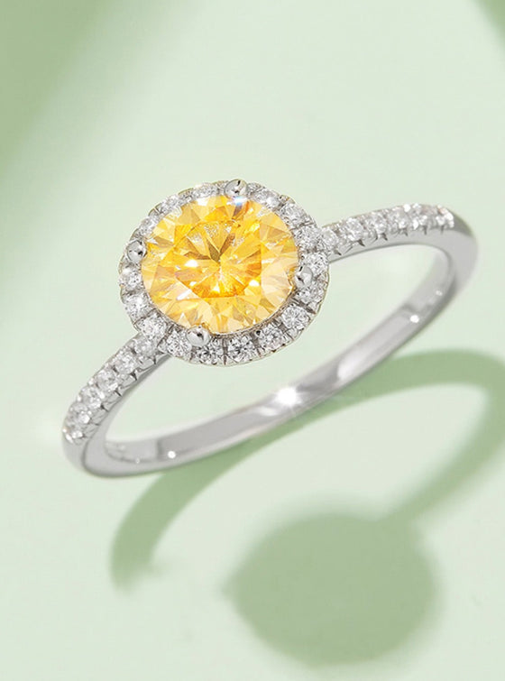 1 Carat Yellow Moissanite 925 Sterling Silver Halo Ring, womens jewelry | MYLUXQUEEN