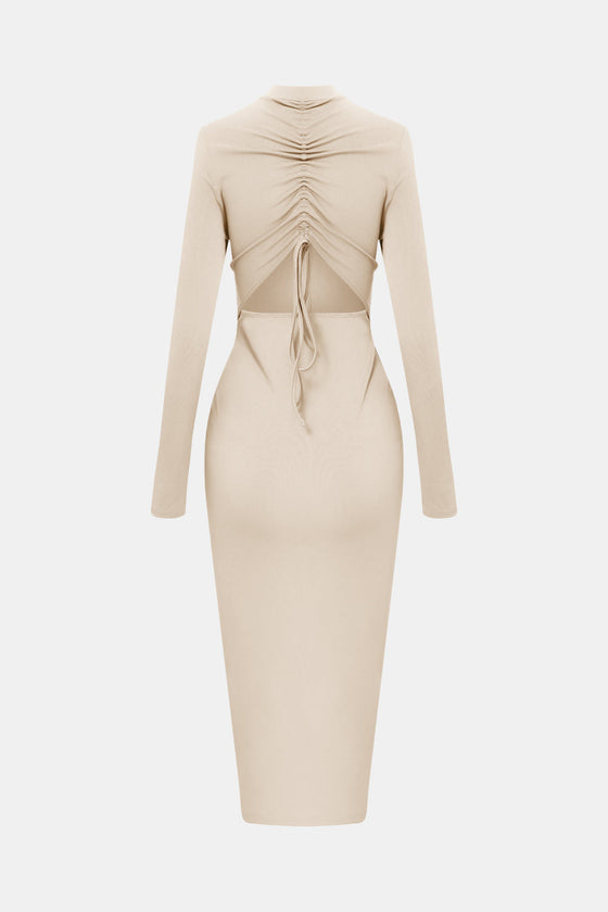 Women's Drawstring Open Back Midi Dress