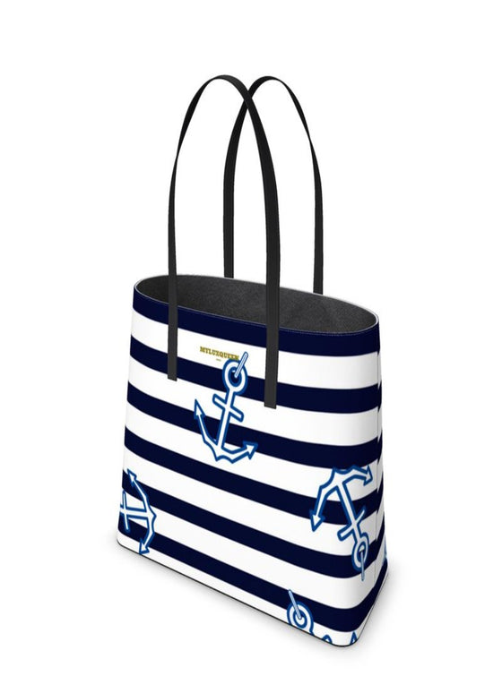 shop womens designer blue nautical leather tote | MYLUXQUEEN
