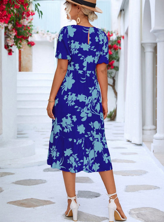 shop blue summer floral dresses, blue flowy summer dresses, womens summer blue dresses, womens floral casual dresses, womens vacation dresses, womens stylish floral dresses | MYLUXQUEEN