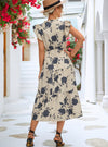 shop womens biege floral midi dress, casual dress, summer dress, vacation dress | myluxqueen