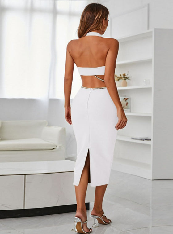 shop womens white going out dress, cutout dress, fitted dress, evening dress, bloomingdale dress| myluxqueen