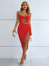 Shop womens red sexy dress, womens red cutout dress, dress for valentine day, womens date night red dress, womens red bodycon dress, womens red midi sexy dress | MYLUXQUEEN
