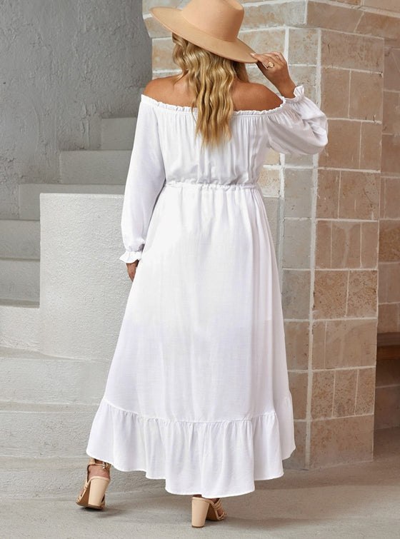 shop womens white maxi dress, long dress, casual dress, off the shoulder dress, summer dress | MYLUXQUEEN