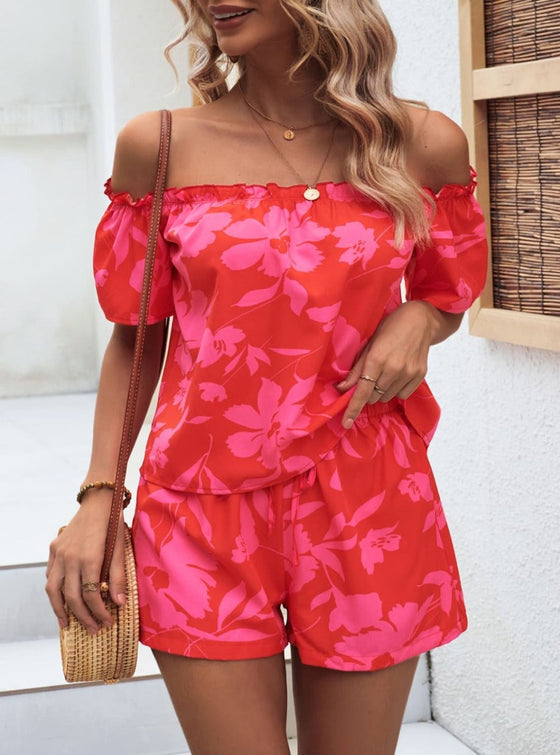 shop red floral top and shorts set, womens summer clothing | MYLUXQUEEN