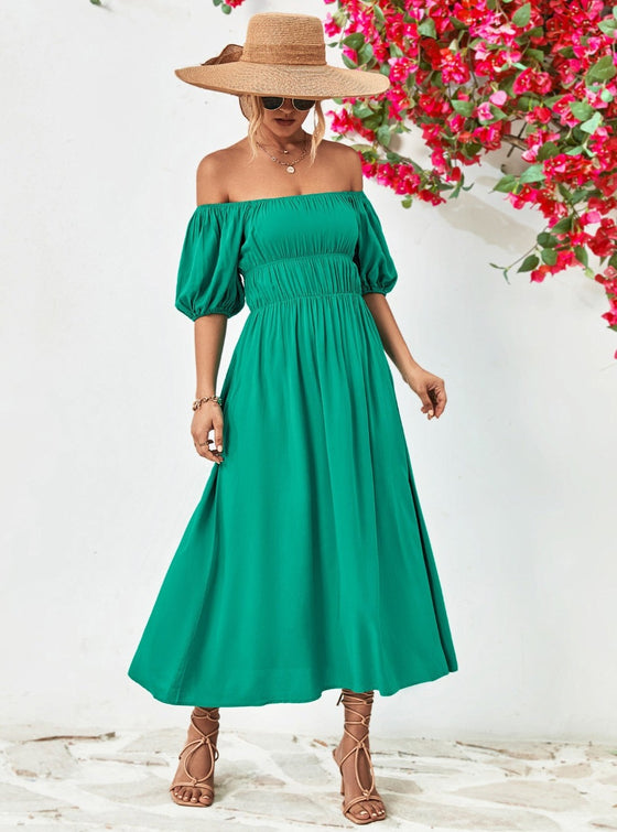 Shop this Teal womens off the shoulder dress, womens teal blue long dress, womens casual long dress | MYLUXQUEEN