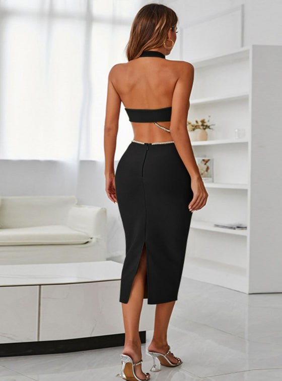 shop womens black going out dress, cutout dress, fitted dress, evening dress, bloomingdale dress| myluxqueen