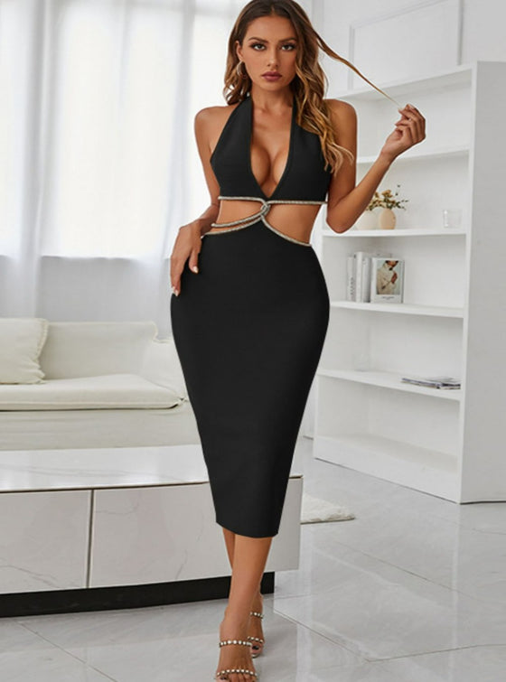shop womens black going out dress, cutout dress, fitted dress, evening dress, bloomingdale dress| myluxqueen