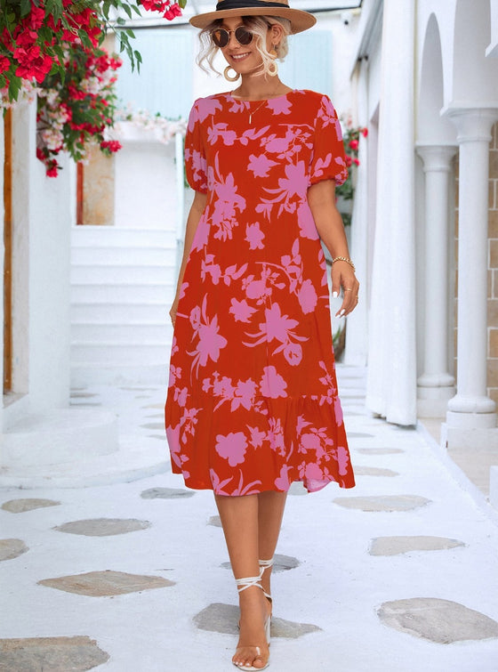 Shop womens red summer dress, womens red floral dresses, womens red flowy dress, womens casual flowy dress, womens casual floral dress | MYLUXQUEEN