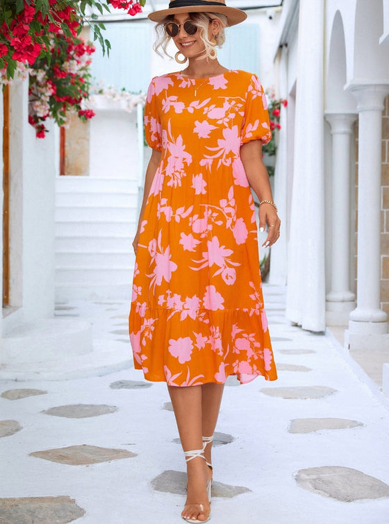 shop orange womens dresses, womens orange summer dress, womens orange floral dress, womens orange midi dress, womens casual orange floral dress, womens floral dresses, womens casual dresses, womens summer dresses | MYLUXQUEEN