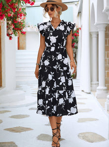  shop womens black floral midi dress, casual dress, summer dress, vacation dress | myluxqueen