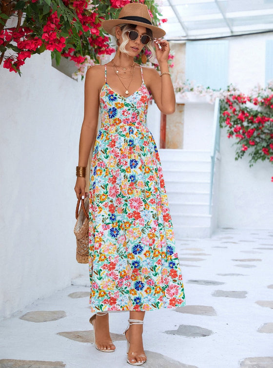 shop womens floral backless casual long maxi dress, womens floral summer dress, womens summer dresses, womens casual wear long dresses | MYLUXQUEEN