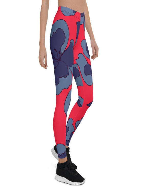 shop womens leggings, womens red floral leggings. designer leggings | MYLUXQUEEN