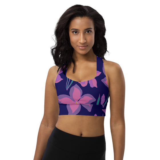 shop myluxqueen women's purple floral sports bra, women's floral sports bra, womens activewear bra, womens sports top, women's yoga top, womens yoga bra, womens running bra, womens tops, women purple clothes, womens floral clothes