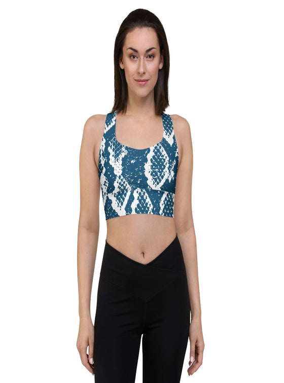 shop womens blue snakeskin sports bra, yoga top | MYLUXQUEEN