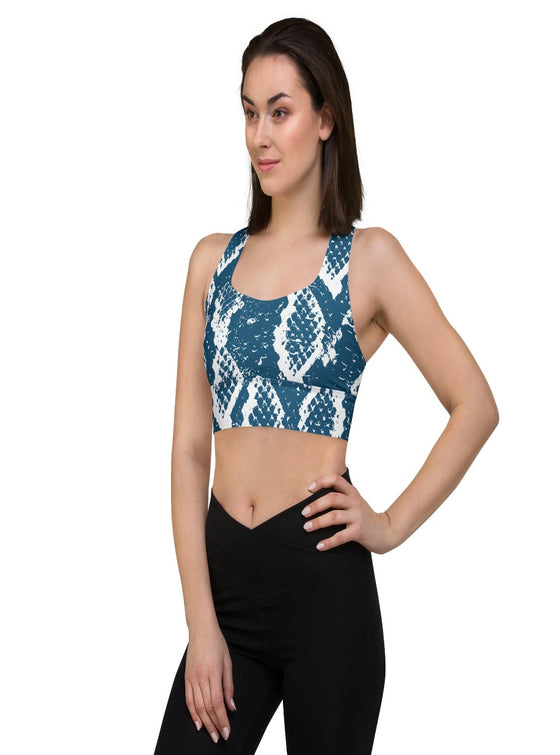 shop womens blue snakeskin sports bra, yoga top | MYLUXQUEEN