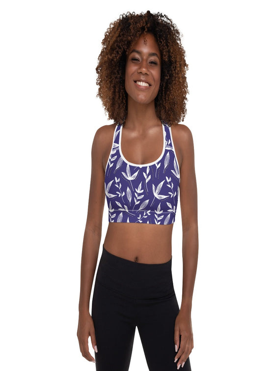 shop womens blue floral sports bra, yoga top | MYLUXQUEEN