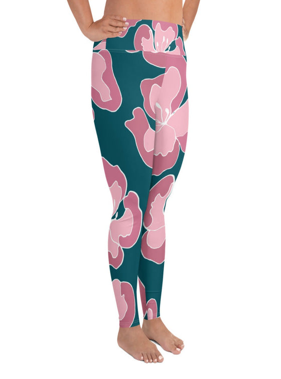 shop womens designer pink floral plus size leggings | MYLUXQUEEN