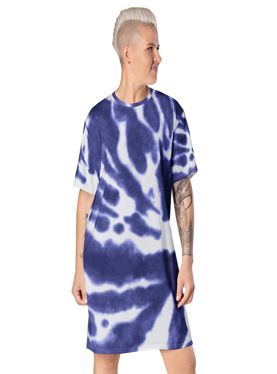 shop womens blue tie dye dress, casual dress, tshirt dress, loungewear dress | myluxqueen