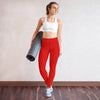 shop womens red leggings, womens summer pants, womens summer red pants, womens full length leggings, womens red activewear clothes, women red clothes, womens workout clothes