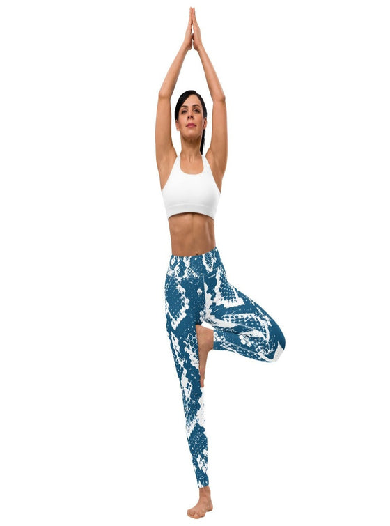 shop womens designer blue snakeskin leggings, womens activewear leggings | MYLUXQUEEN