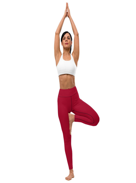 shop womens burgundy yoga high waisted leggings with inside pockets, womens workout pants, womens yoga pants, womens activewear legging | MYLUXQUEEN