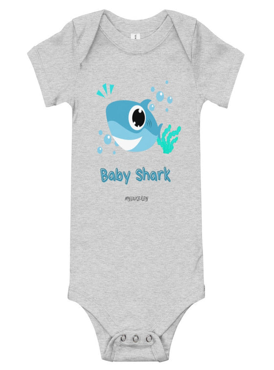 shop baby boy grey bodysuit, baby shark baby bodysuit, newborn baby clothes, baby clothing, baby bodysuits, cotton baby bodysuits, designer baby clothes | MYLUXBABY