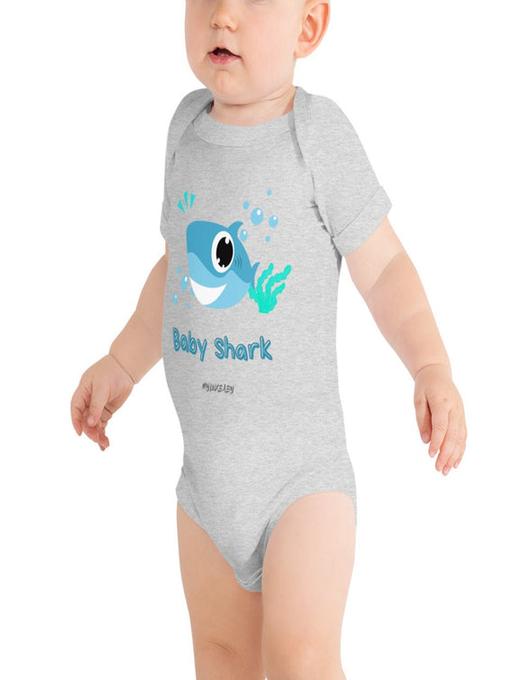 shop grey baby bodysuit, baby shark baby bodysuit, newborn baby clothes, baby clothing, baby bodysuits, cotton baby bodysuits, designer baby clothes | MYLUXBABY
