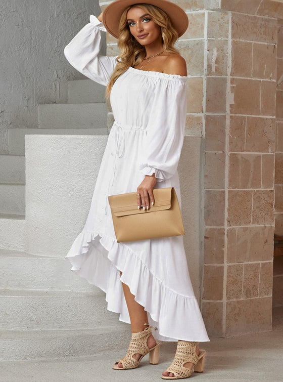 shop womens white maxi dress, long dress, casual dress, off the shoulder dress, summer dress | MYLUXQUEEN