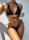 shop black Bikini Set , womens textured Halter Bikini Set| myluxqueen