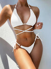 shop white Bikini Set , womens textured Halter Bikini Set| myluxqueen