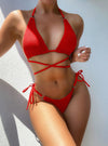 shop red Bikini Set , womens textured Halter Bikini Set| myluxqueen