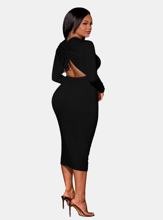 shop womens black bodycon midi dress, womens black long sleeve bodycon dress, womens black casual dress, womens sexy black dress, womens zippered front dress, womes fitted black casual midi dress, womens online fashion and clothing, womens casual black dresses, womens casual dresses, women sexy casual black dress, womens open back black dress | MYLUXQUEEN
