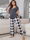 shop womens sleepwear, womens Top And Plaid Pants Lounge Set, pajama pants set | myluxqueen