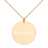 Engraved 'Beautiful' Gold Disc Necklace