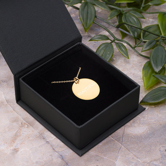 Engraved 'Beautiful' Gold Disc Necklace