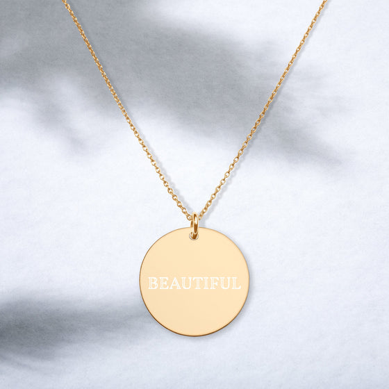 Engraved 'Beautiful' Gold Disc Necklace