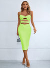 shop womens lime color cutout midi bodycon dress | MYLUXQUEEN