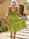 shop womens green dress, womens green Flowy - Strapless Smocked Midi Dress| myluxqueen