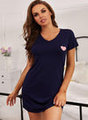 shop womens sleepwear, nightwear, Heart Graphic Short Sleeve Night Dress| myluxqueen