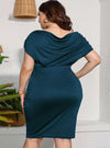 shop blue plus size dress, womens Plus Size Ruched V-Neck Dress | myluxqueen