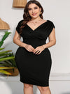 shop plus size black women dresses, Plus Size black Ruched V-Neck Dress| myluxqueen