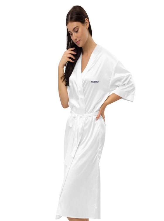 shop womens white satin silk robe, womens sleepwear, womens loungewear | MYLUXQUEEN