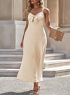 shop womens beige dress, womens bow front Dress| myluxqueen