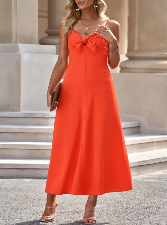 shop womens orange dress, womens Spaghetti Strap bow front Dress| myluxqueen