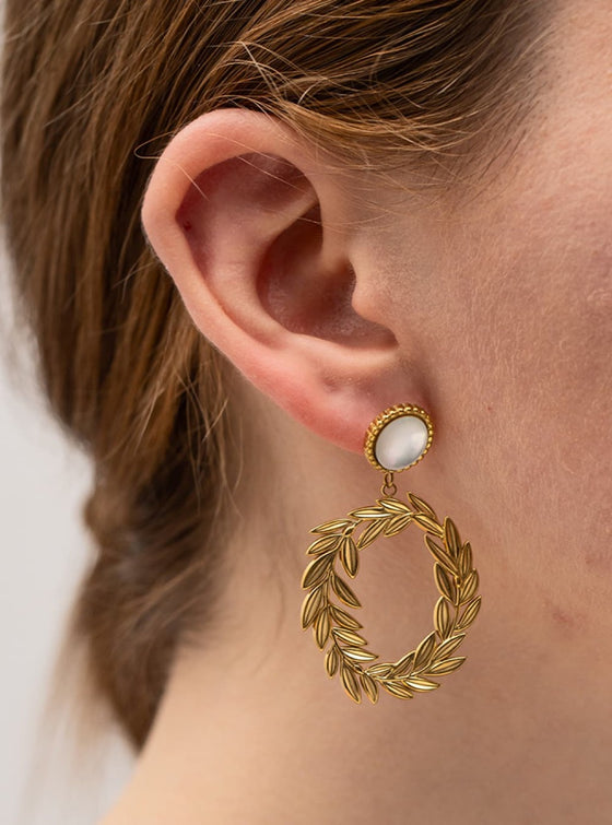 womens 18k gold Leaf-Shaped Drop Earrings| myluxqueen