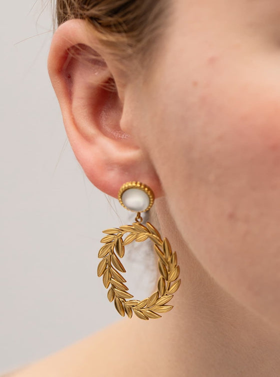 womens 18k gold Leaf-Shaped Drop Earrings| myluxqueen