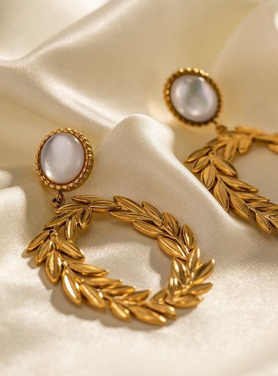womens 18k gold Leaf-Shaped Drop Earrings| myluxqueen